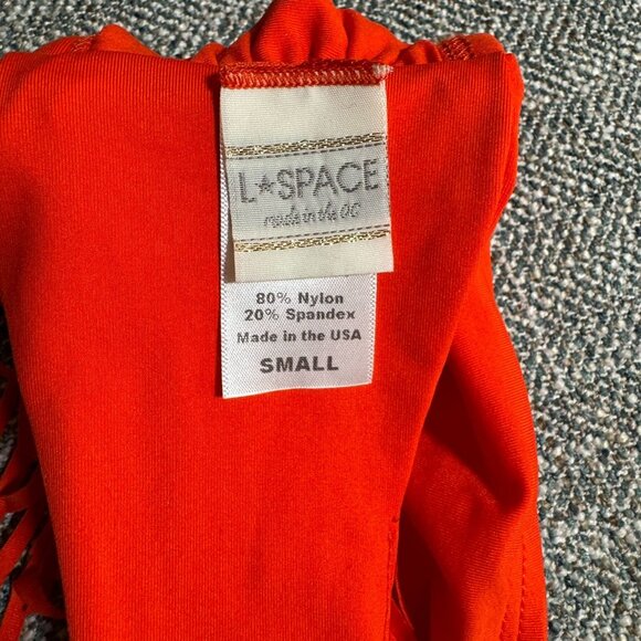 L Space Women's Solid Orange Fringe Bandeau Bikini Top Size Small Nylon, Spandex - Picture 3 of 5